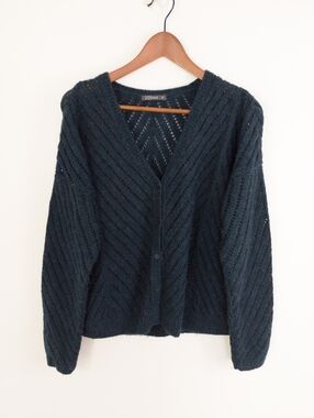 Nile Alpca Blend Textured V Neck Button Cardigan Size Medium